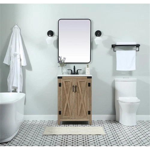Elegant Decor Grant 24" Aluminum MDF Single Bathroom Vanity in Natural Oak - Picture 6 of 8
