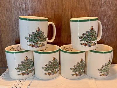 Set of 6 Spode Christmas Tree Mugs - Made in England - Vintage