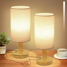 Small Touch Table Lamps Set of 2 with Stepless Dimming USB Plug, Natural Roun...
