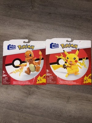 Mega Pokemon Pikachu & Charmander Build And Show Building Block Set - New