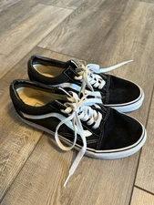 Vans Old Skool Black White Suede Canvas Low Top Shoes Mens 5.5 Women 7.5