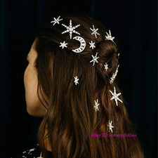 Women Water Diamond One Word Clip Star Moon Shining Bridal Hairpin Headpiece