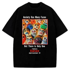 Xanax Anxiety Has Many Faces T-Shirt Vintage AD Retro Custom Graphic Tee