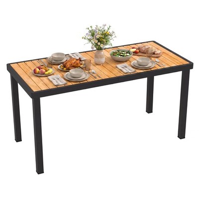 Acacia Wood Outdoor Dining Table, Rectangular Patio Table w/ 1.97