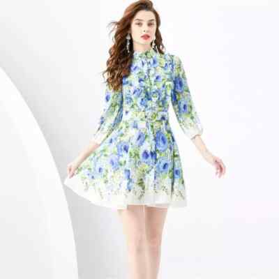 Kleid Damenkleid kurz Satin weich Boho Chic weiß blau GIPSY 09120