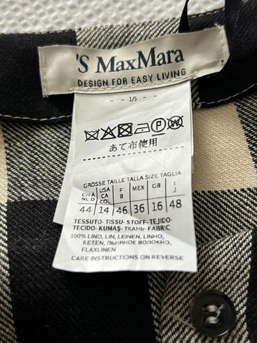 'S Max Mara Black/Cream Check Linen Summer Coat - Size 16 - Picture 2 of 12