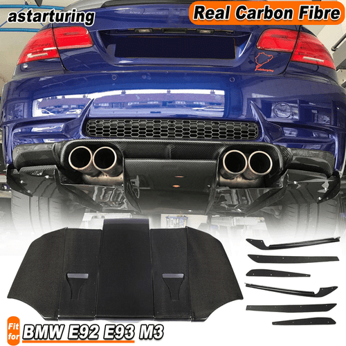 Fit For BMW E92 E93 M3 2009-2013 Real Carbon Rear Bumper Diffuser Floor Lip Fins - Bild 1 von 11