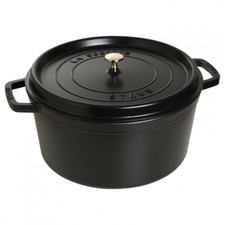 STAUB:LA COCOTTE/DUTCH OVEN WITH LID/34CM/13.25 INCH/BLACK ENAMELLED CAST IRON.