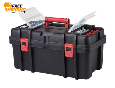 Extra Strong Plastic Tool and Hardware Storage Box, Black, 22 Inch Tool Box