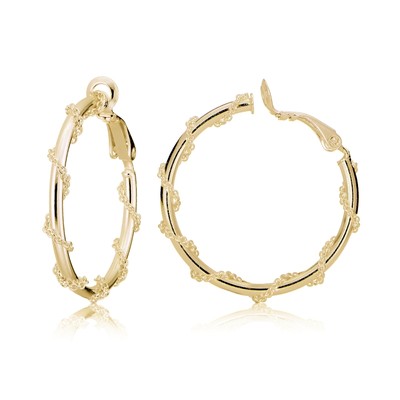 Gold Hoop Earrings Medium Size / 14k Twist Rope Earrings  Thin gold hoops with rope/chain-wrapped detail main image 1