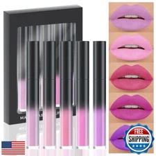 evpct 5Pcs Lavender Baby Pink Rose red Violet Plum purple Matte Liquid Lipsti