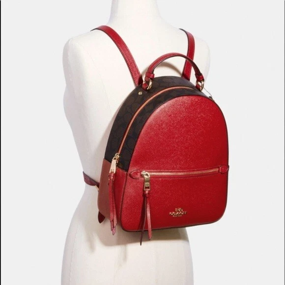 COACH JORDYN BACKPACK WITH SIGNATURE CANVAS DETAIL NO.76622 RED White Glove