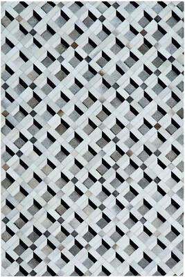 Leder Teppich Fellteppich 150x240 cm Tappeto Cowhide Handarbeit 3 D grau creme - Bild 1 von 4