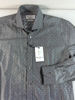 Robert Graham Shirt Men's 39 15.5 Gray Polka Dot Tailored Fit Button Up Cotton