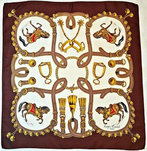 Foulard En Soie Vintage CASTEL - Motif Marine Royale 1692 - Dimensions 86x88 Cm - Occasion