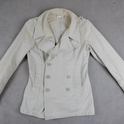 Agnes B Jacket Womens M Beige Parisian Classic Chic Tailored Double Breasted