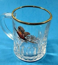 Vintage Dema Cup Clear Beer Mug Coffee Tea Pheasant Gold Rim Made in England