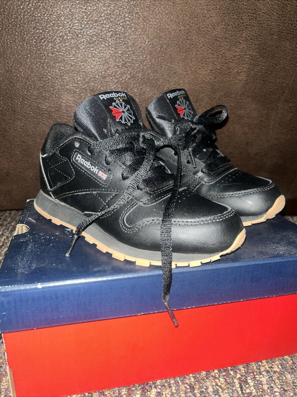 Reebok Sneakers Tennis Classiche in Pelle Unisex Bambini Nero Gomma Taglia 2 anni