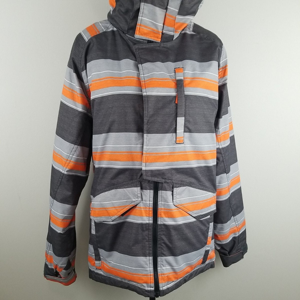 RPZN Rip Zone Orange Gray Striped Winter Hooded Ski Jacket Unisex