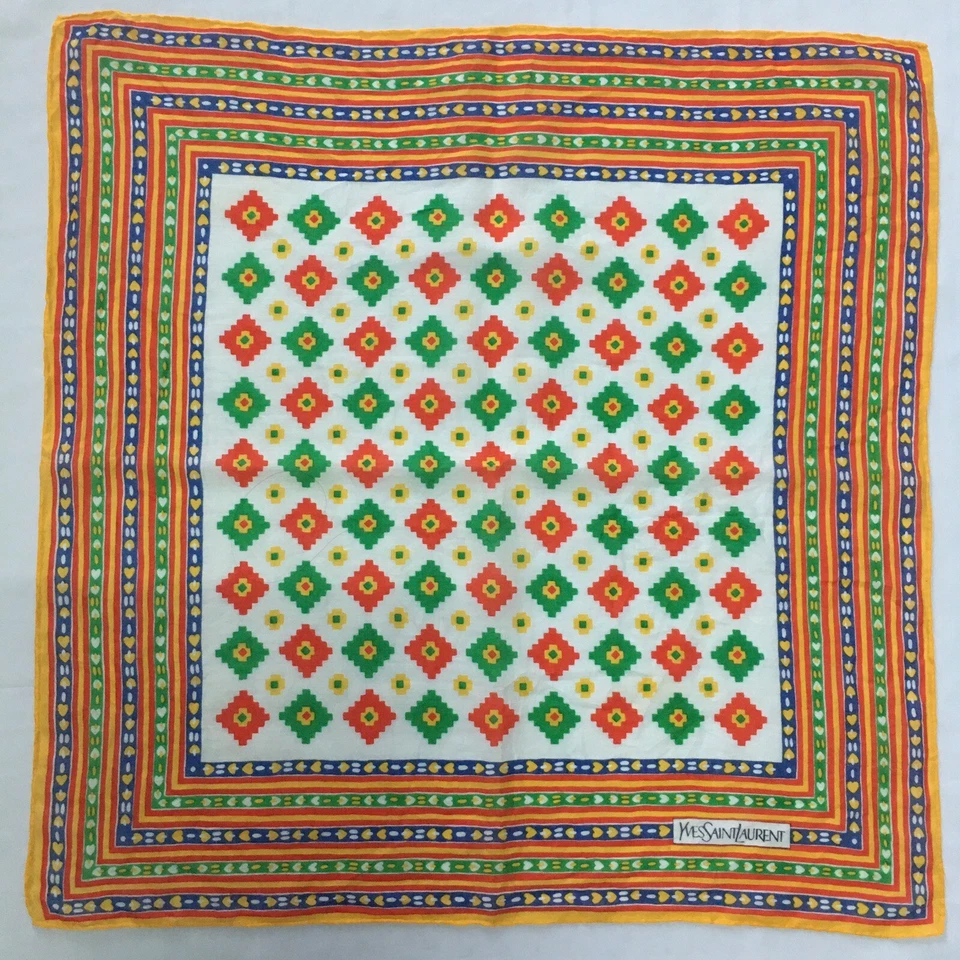 Conjunto 3 Piezas YVES SAINT LAURENT Bufanda Algodón Cuadrados Geométricos Bufanda Multicolor Foto 2 de 4