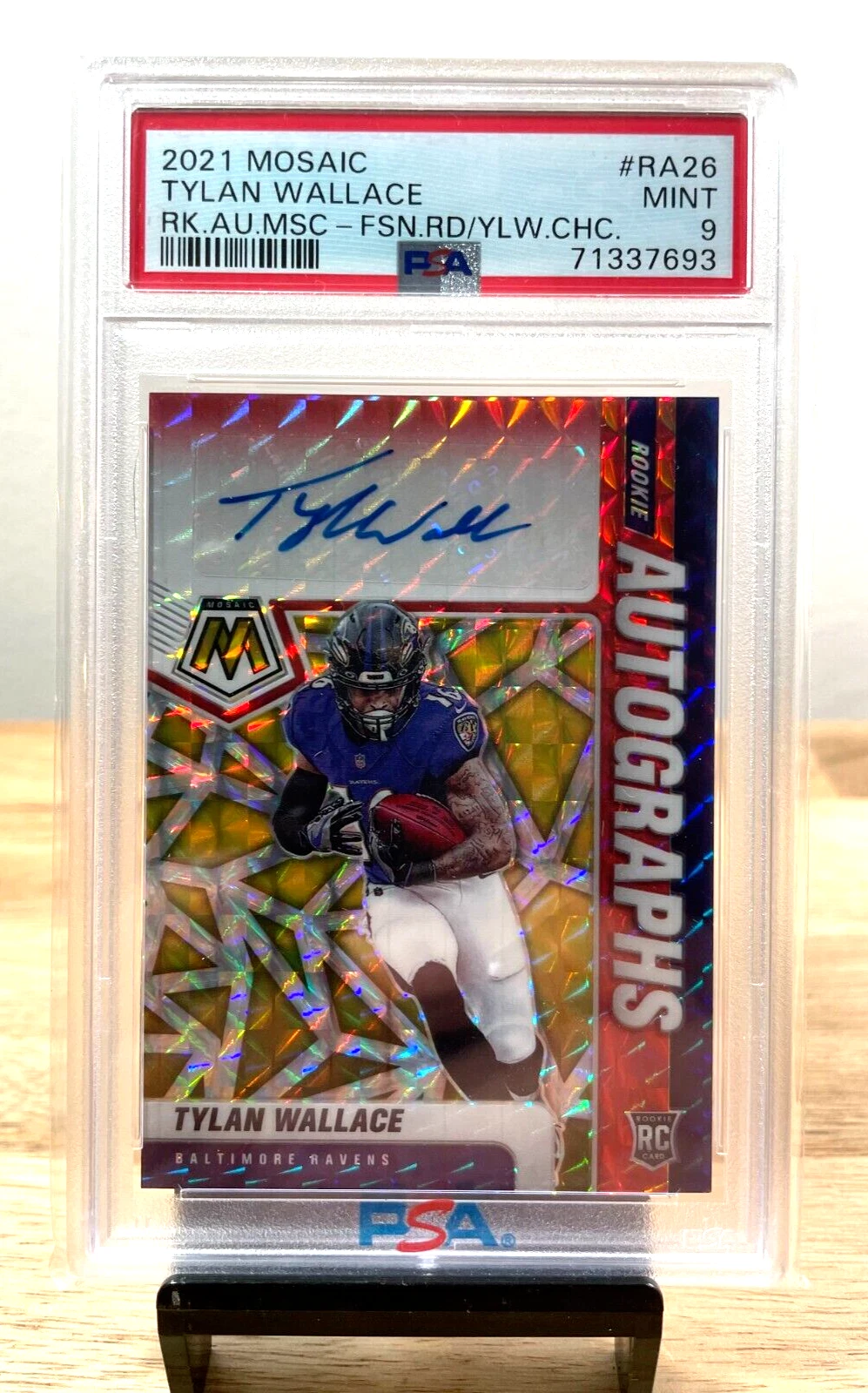 Tylan Wallace Panini Mosaic Rookie Autographs Mosaic #RA26 Fusion Red/Yellow Choice