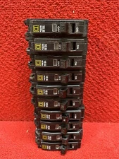 Set of 10 Square D QOB115 15A 120/240V 15 Amp 1-Pole Bolt-On Circuit Breakers