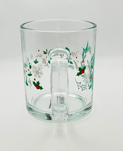 BioConseils tasse en verre décor imprimé couronne sapin/houx/flocons - Photo 3/4