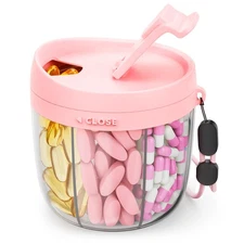 Cute Pill Dispenser with 7 Large Compartments, Portable Pill Bottle Organizer...