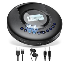 Portable Bluetooth CD Player with FM Radio, Rechargeable 2000mAh, Anti-Shock, LC