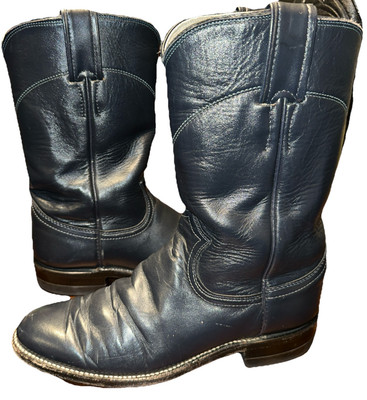 JUSTIN Navy Blue Leather Roper Cowboy Boots Women's Size B Style L3057 
