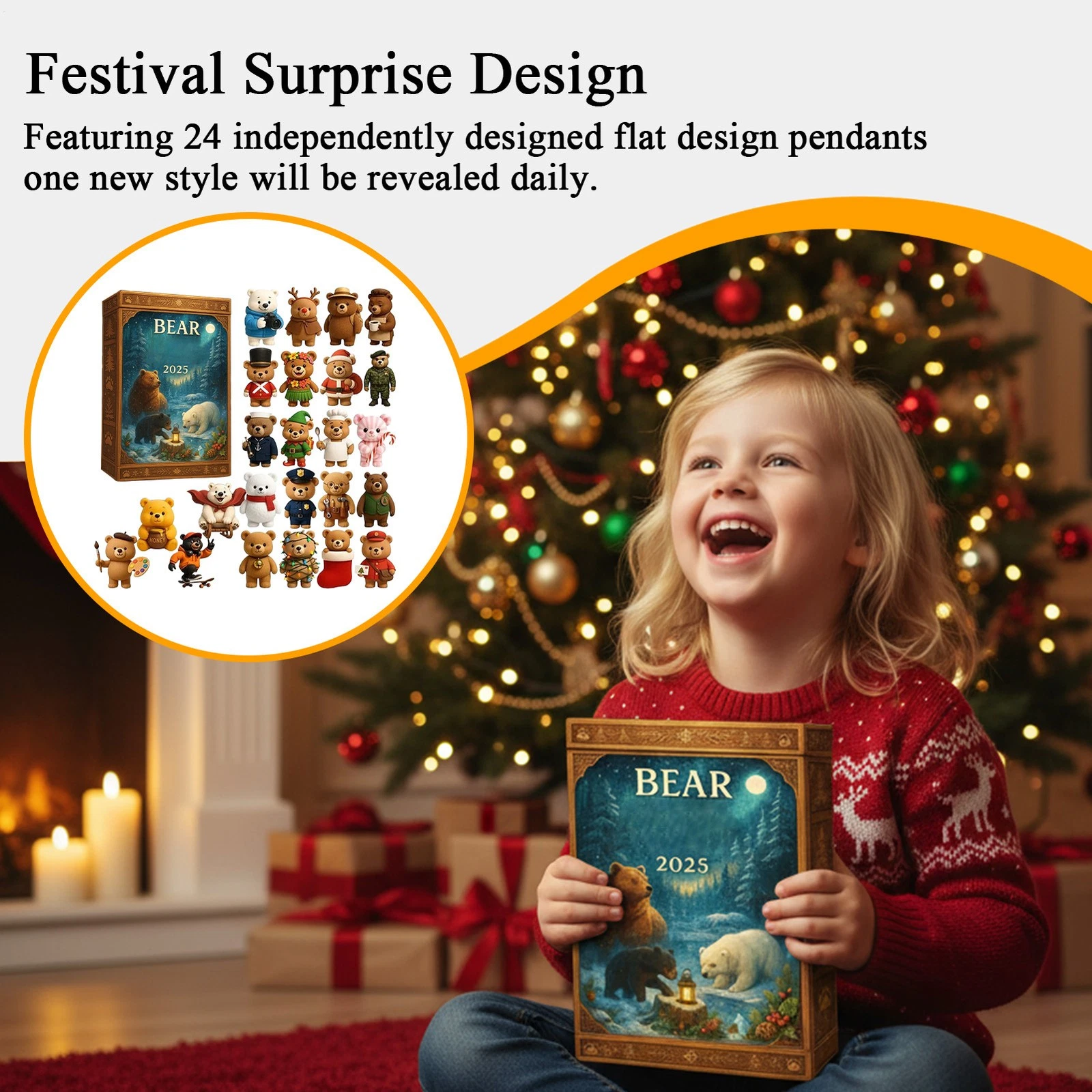 2025 Christmas Countdown Bear Advent Calendar 2D Acrylic Tree Ornaments