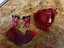  Used Once Red Short Cosplay Wig with Fox Ears Headband and Tail Set, One Size