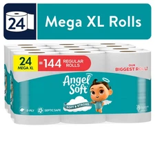 Angel Soft 2-Ply Toilet Paper, 24 Mega XL Rolls,Fragrance-free