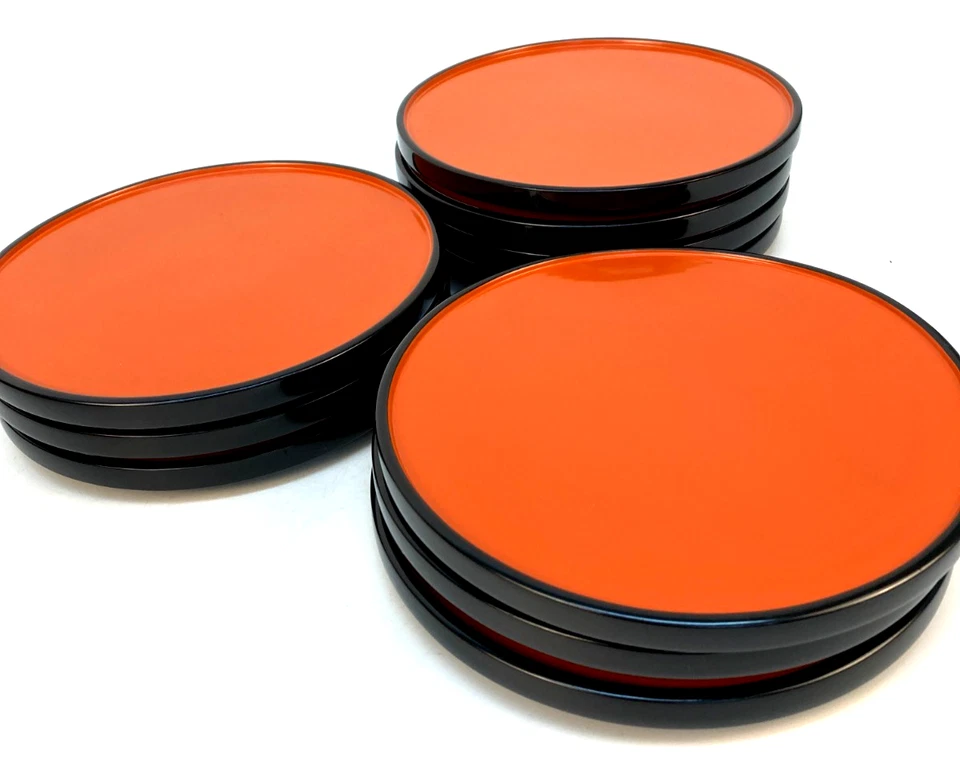 Japanese Lacquer Plates Set Antique Vintage Red Black Urushi Plate - Image 3 of 4