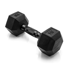 CAP Barbell 15 LB Rubber Coated Hex Dumbbell Hand Weight - 15 lb, Black