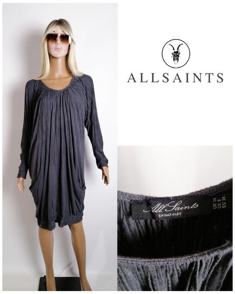 Women AllSaints Dress Grey Viscose 38 / M / 46 #4VNB