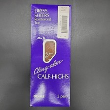 Vtg NOS Sears Cling-alon Calf Highs Stockings Dress Sheers Reinforced Toe 2 Pair