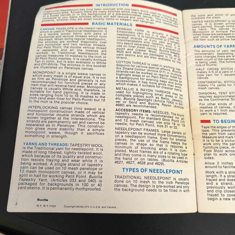 BUCILLA: CANVAS EMBROIDERY STITCHES 1975 # 500 - Image 2 of 4