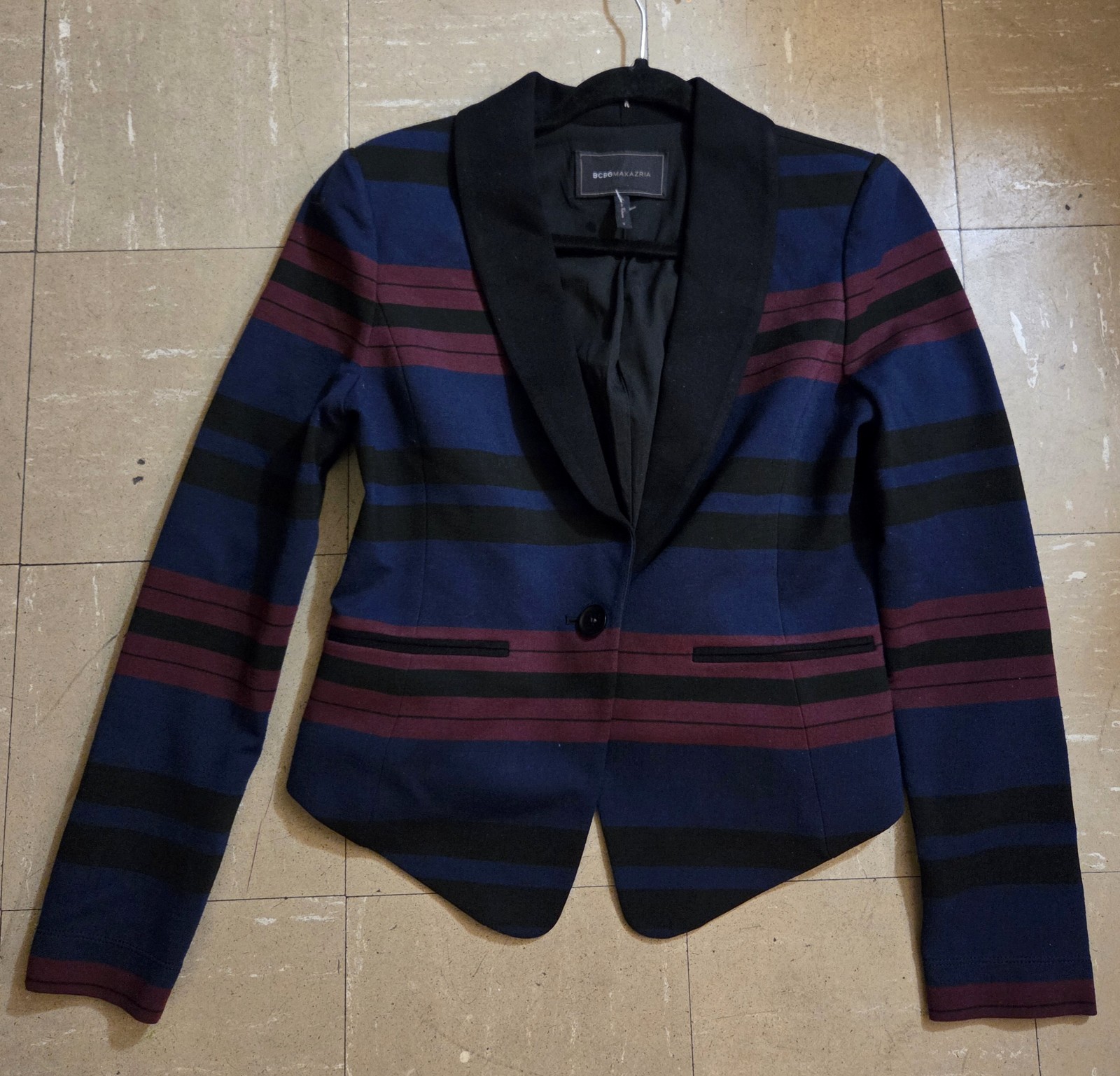 BCBGMAXAZRIA Striped Blazer Jacket Multicolor Women's Size Small Blue Black Red