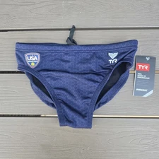 TYR Durafast Elite Water Polo Breakaway Boy Hexa Navy Racer Briefs Sz 26 New 