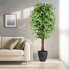 Árbol de ficus artificial con maceta, árbol de ficus falso de seda en plástico