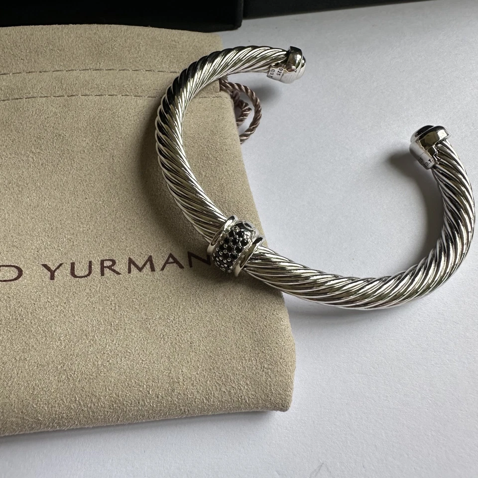 Brazalete David Yurman Plata de Ley 7mm Pavé Diamante Negro Cable Talla M Foto 3 de 4