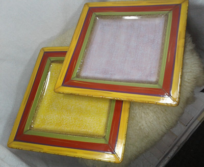 ART TERRA TOSCANA DINNER PLATE STONE CLAY HAND PAINTED SQUARE 11  SET OF 2