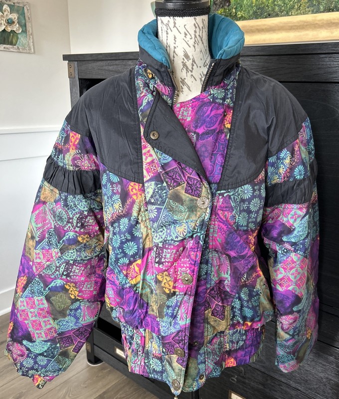 Vintage Edelweiss Women Ski Bunny Ski Jacket SKIWEAR Sz Large Green Purple Black