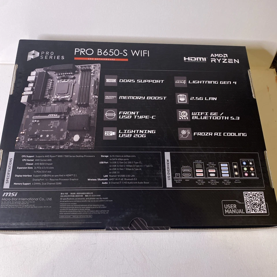 MSI PRO B650-S WIFI AM5 AMD B650 PCIe 4.0 Wi-Fi 6E ATX Motherboard NEW - Image 2 of 3