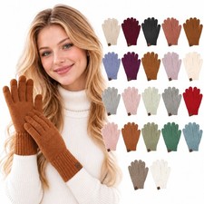 C.C Women's Classic Solid Knit Winter Gloves Soft Warm Stretchy Super Soft