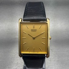Seiko Tank Watch Men 25mm Gold Dial Gold Tone Rectangle 5Y30-5060 New Battery