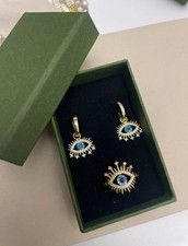 Evil Eye Nazar 925 Silber Vergoldet Damenschmuck Set Ohrringe Ringe Größenverste