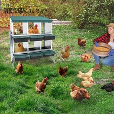 6 Hole Metal Chicken Egg Laying Box Two-Tier Chicken Nesting Box w/ Swing Perch