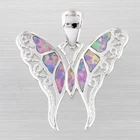 Hollow Butterfly Lavender Purple Fire Opal Silver Jewelry Necklace Pendant